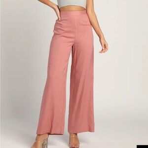 Lulus Breezy Times Ahead Mauve Pink High-waisted Wide-leg Pants - Size XS